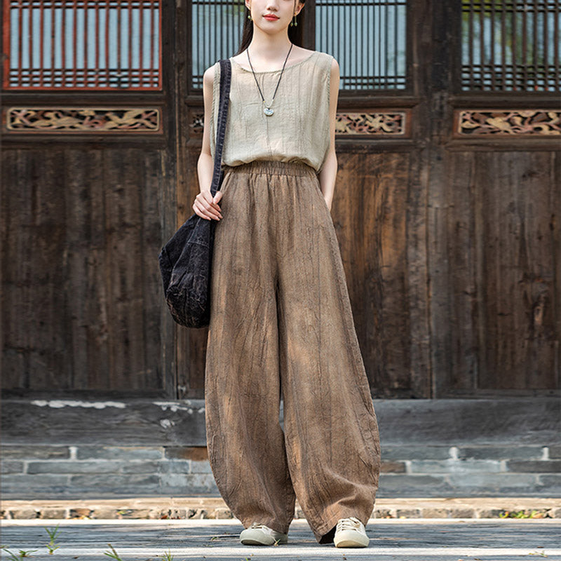 Buddha Stonesラミーコットンリネンパンツ タイダイデザイン ゆったり 禅ヨガ レディースパンツ ポケット付き - image 6