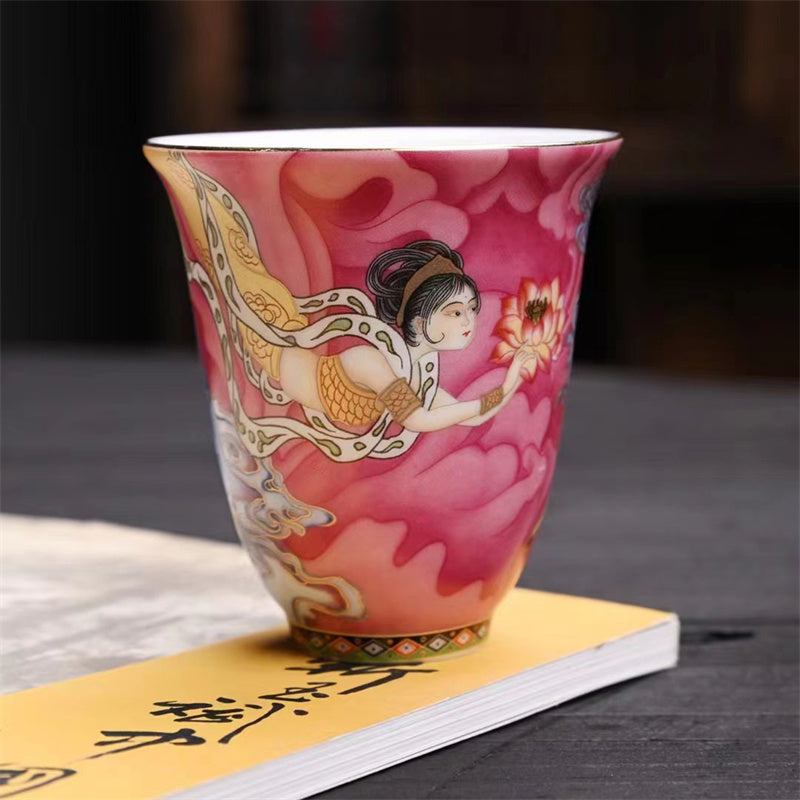 Buddha Stones敦煌 カラー フライング アプサラス ティーカップ カンフー ティーカップ