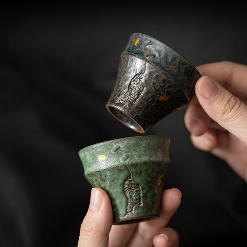 Buddha Stones小型 ヴィンテージスタイル 陶器 ティーカップ カンフーティーカップ 50ml