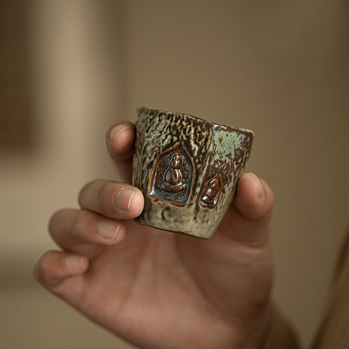 Buddha Stonesヴィンテージ 敦煌色仏彫刻ティーカップ カンフーティーカップ