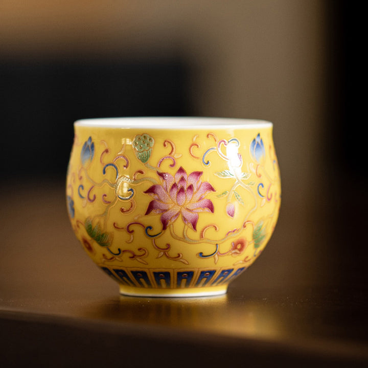 Buddha Stones蓮の花模様 陶器 ティーカップ カンフーティーカップ 80ml