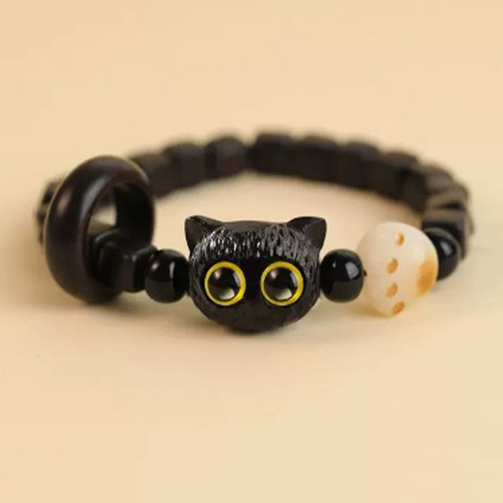 Buddha Stonesかわいい黒檀猫の頭の模様 平和のブレスレット - 黒檀猫菩提樹（手首周り14～16cm） - image 9