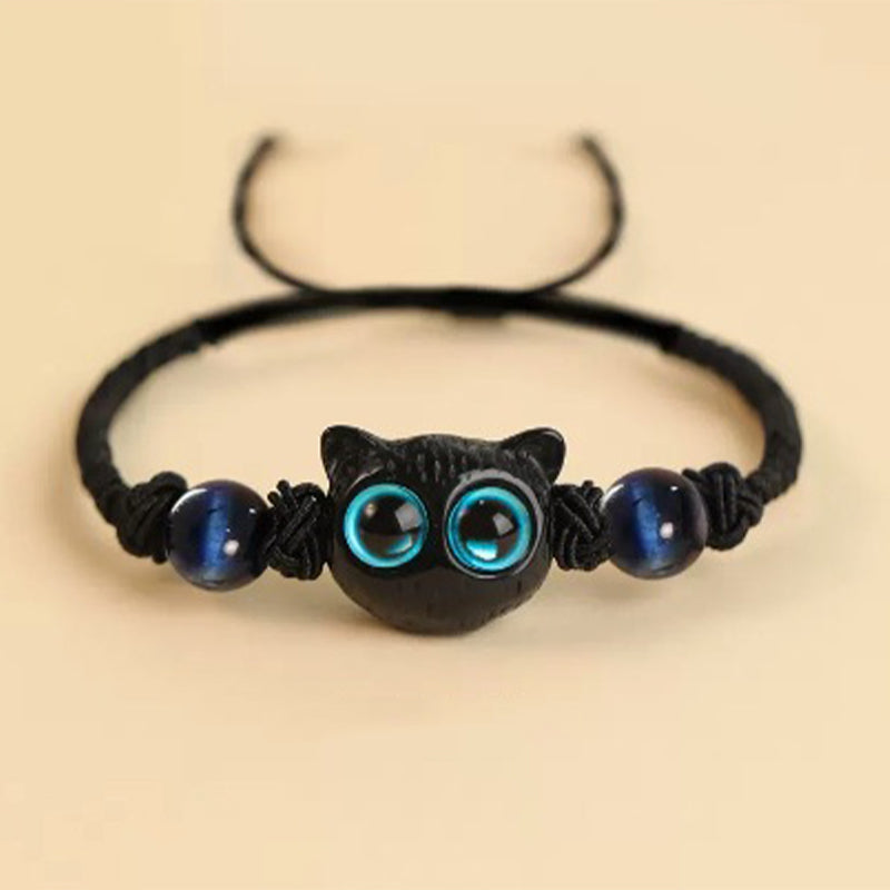 Buddha Stonesかわいい黒檀猫の頭の模様 平和のブレスレット - 黒檀猫ラズライトロープブレスレット（手首周り14～18cm） - image 14