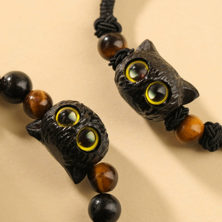 Buddha Stonesかわいい黒檀猫の頭の模様 平和のブレスレット - image 8