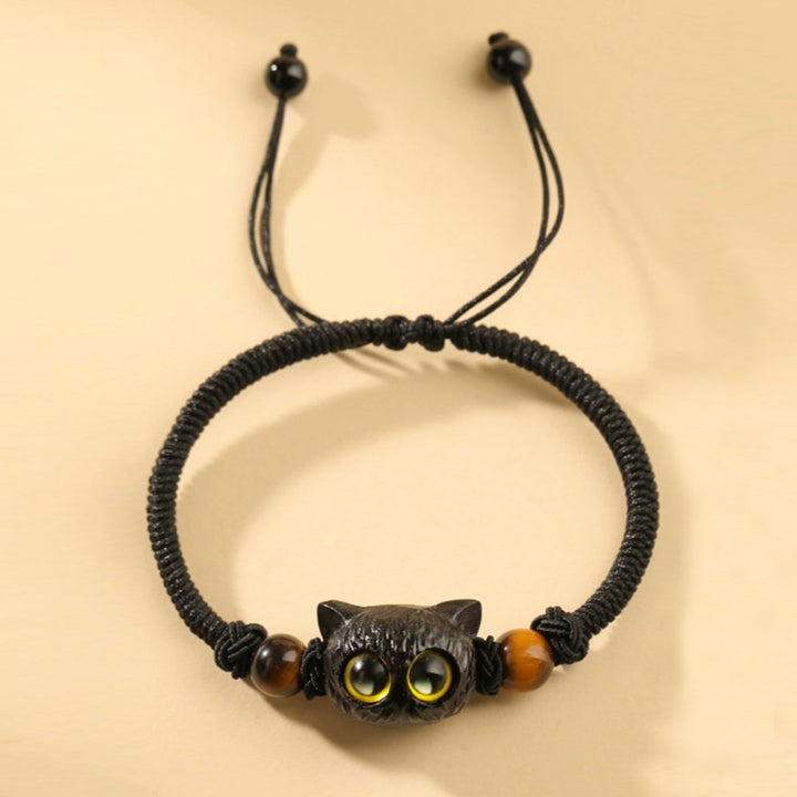 Buddha Stonesかわいい黒檀猫の頭の模様 平和のブレスレット - image 13