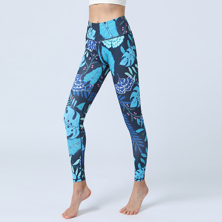 Buddha Stonesのプリントパンツ スポーツ フィットネス ヨガ ハイウエスト レギンス レディース ヨガパンツ - ブルーリーブス - US8-10、 UK/AU12-14、 EU40-42 (XL)  - image 4