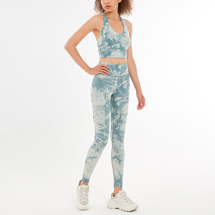 Buddha Stones 2点セット 花柄 フラワープリント クロップタンクトップ パンツ スポーツ ジム ウェア フィットネス ヨガ レディース ヨガセット - 緑 - US12、 UK/AU16、 EU44 (XL)  - image 3