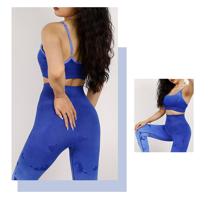 Buddha Stones 2点セット シンプル タイダイプリント クロップタンクトップ ハイウエストパンツ スポーツ ジムウェア レディース ヨガセット - image 13