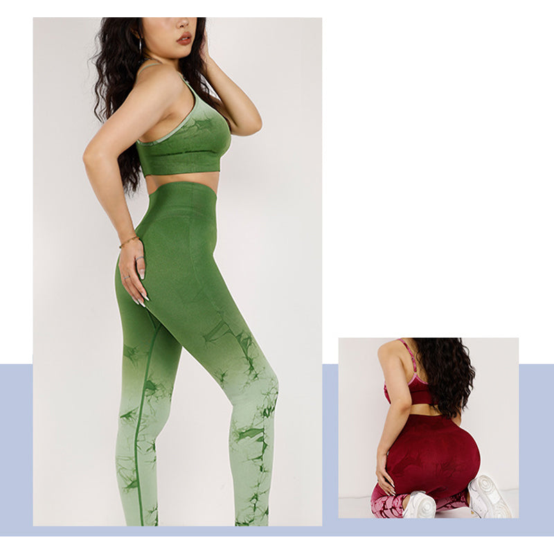 Buddha Stones 2点セット シンプル タイダイプリント クロップタンクトップ ハイウエストパンツ スポーツ ジムウェア レディース ヨガセット - image 7