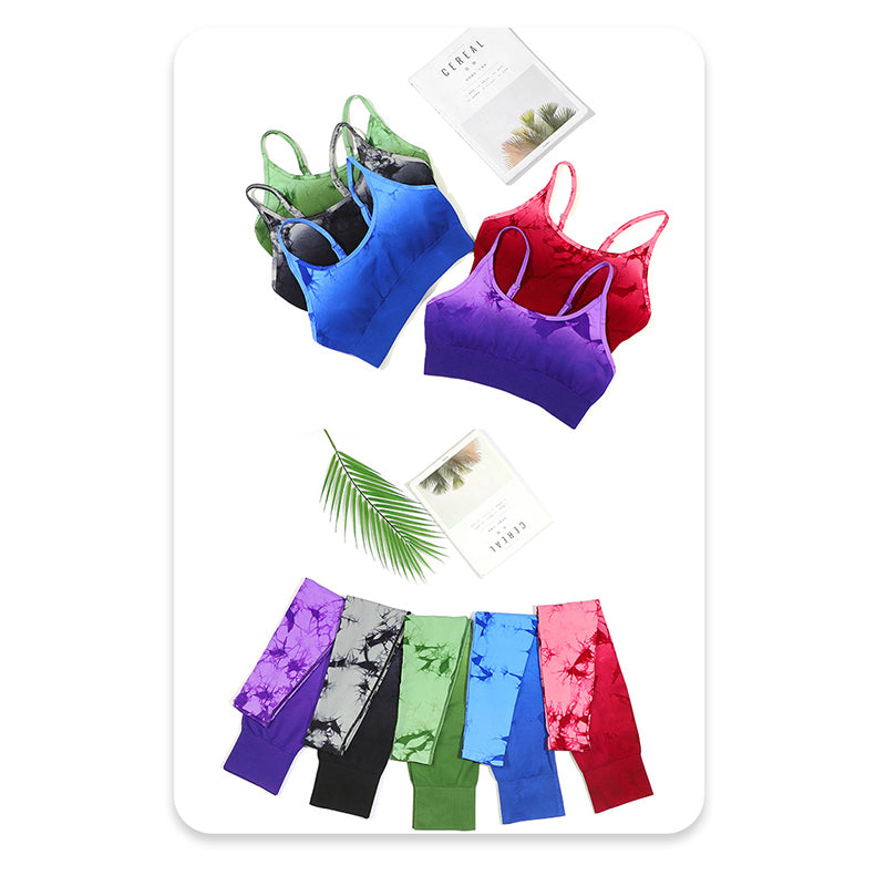 Buddha Stones 2点セット シンプル タイダイプリント クロップタンクトップ ハイウエストパンツ スポーツ ジムウェア レディース ヨガセット - image 16