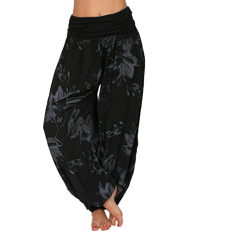 Buddha Stonesと花の葉柄のゆったりハーレムパンツ レディース ヨガパンツ - 黒 - US20、 UK/AU24、 EU52 (5XL) - image 13