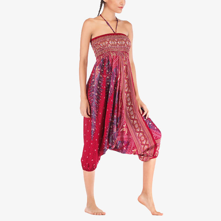 Buddha Stones2スタイル羽根飾り幾何学模様ゆったりスモックパンツジャンプスーツレディースヨガパンツ - image 6