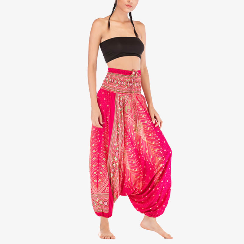 Buddha Stones2スタイル羽根飾り幾何学模様ゆったりスモックパンツジャンプスーツレディースヨガパンツ - image 12