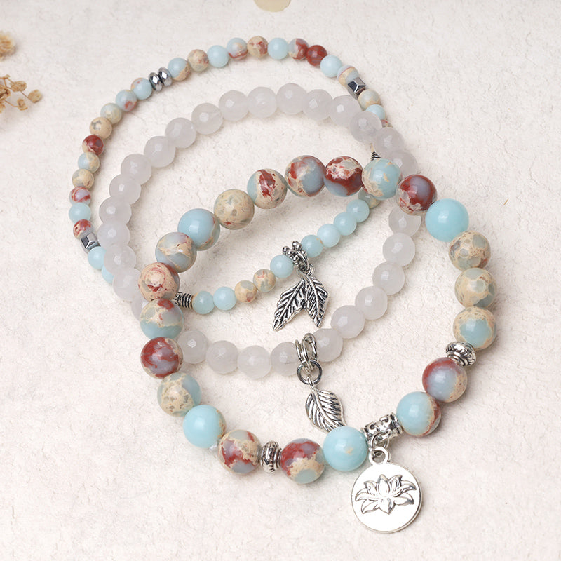 Buddha Stones3個入り 天然水晶ビーズ ヒーリングエネルギー ロータスブレスレット