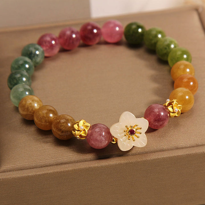 Buddha Stonesカラフルトルマリン 翡翠 花 ラブブレスレット