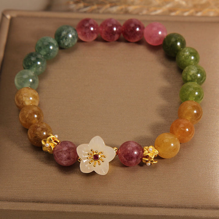 Buddha Stonesカラフルトルマリン 翡翠 花 ラブブレスレット