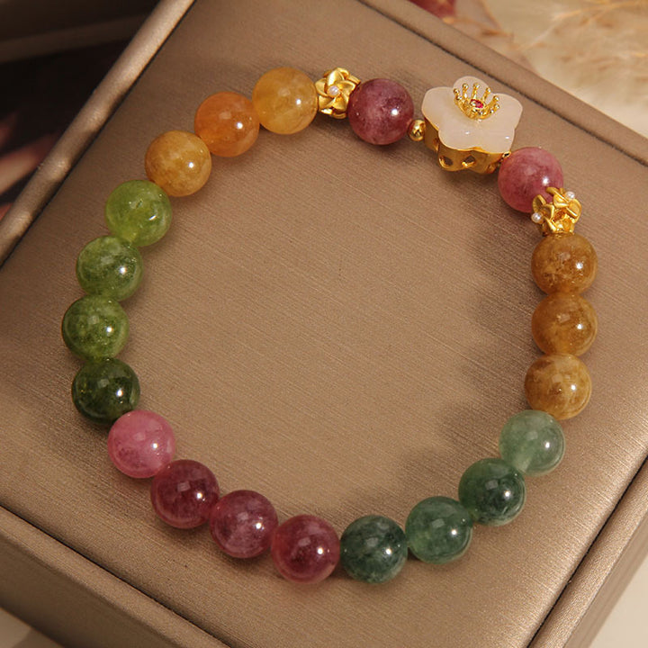 Buddha Stonesカラフルトルマリン 翡翠 花 ラブブレスレット