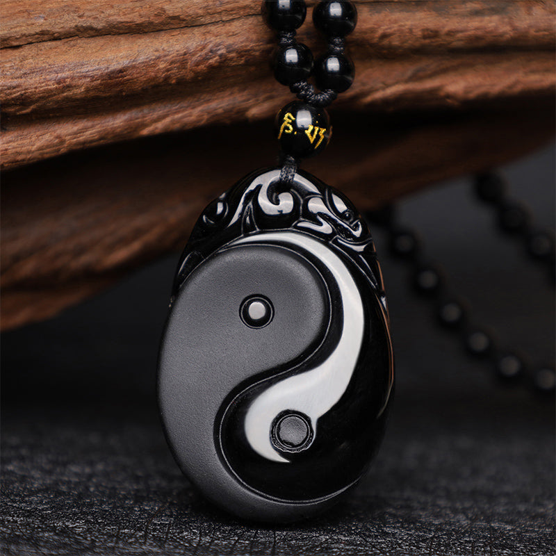 Buddha Stones天然黒曜石 陰陽成就 強さ ネックレス ペンダント