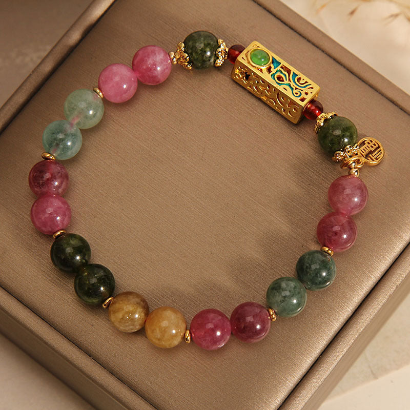 Buddha Stonesカラフルトルマリン ポジティブフーキャラクターチャームブレスレット