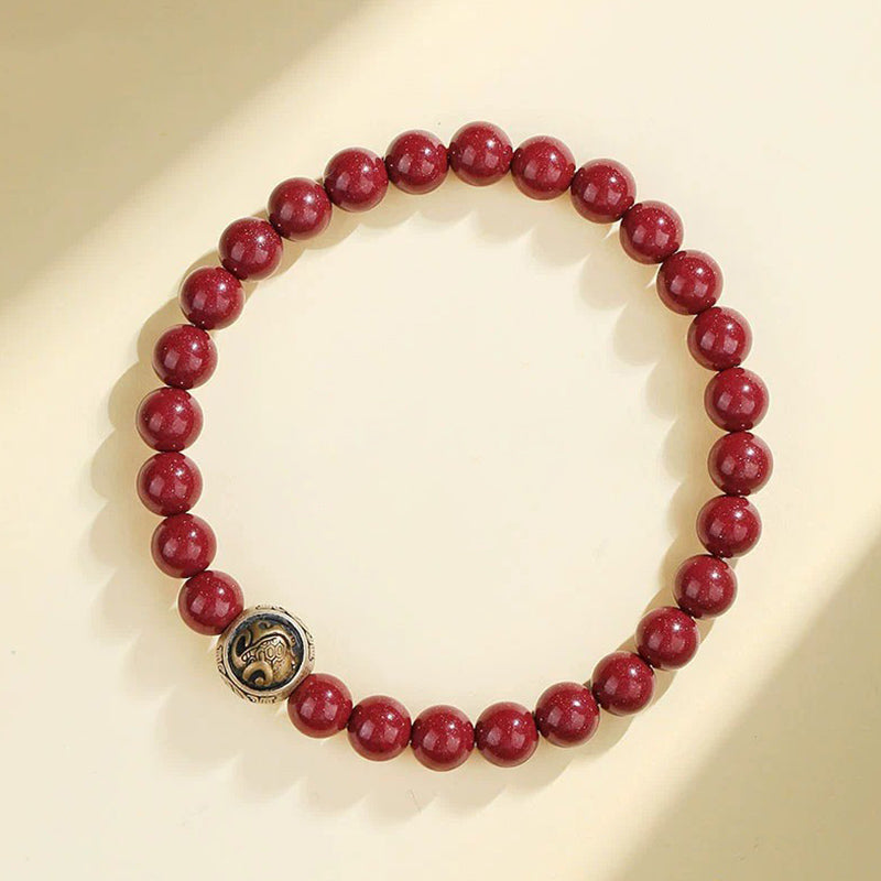 Buddha Stones925 スターリングシルバー 天然辰砂 四獣の祝福ブレスレット - 6mm - ブラックタートル（手首周り14～16cm） - image 3