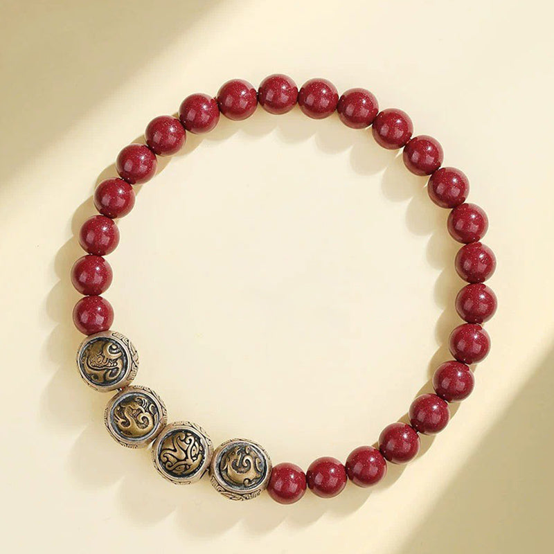 Buddha Stones925 スターリングシルバー 天然辰砂 四獣の祝福ブレスレット - 6mm - 四獣（手首周り14～16cm） - image 4