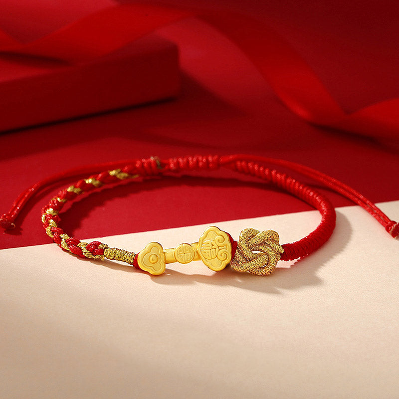 Buddha Stones999スターリングシルバー如意ハンドル福文字幸運繁栄ロープブレスレット - 14～22cm - image 0