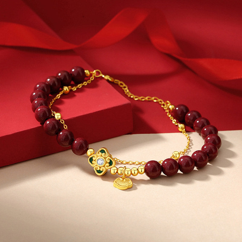 Buddha Stones 925スターリングシルバー 天然辰砂 四つ葉のクローバー フラワー 祝福チェーンブレスレット - image 2