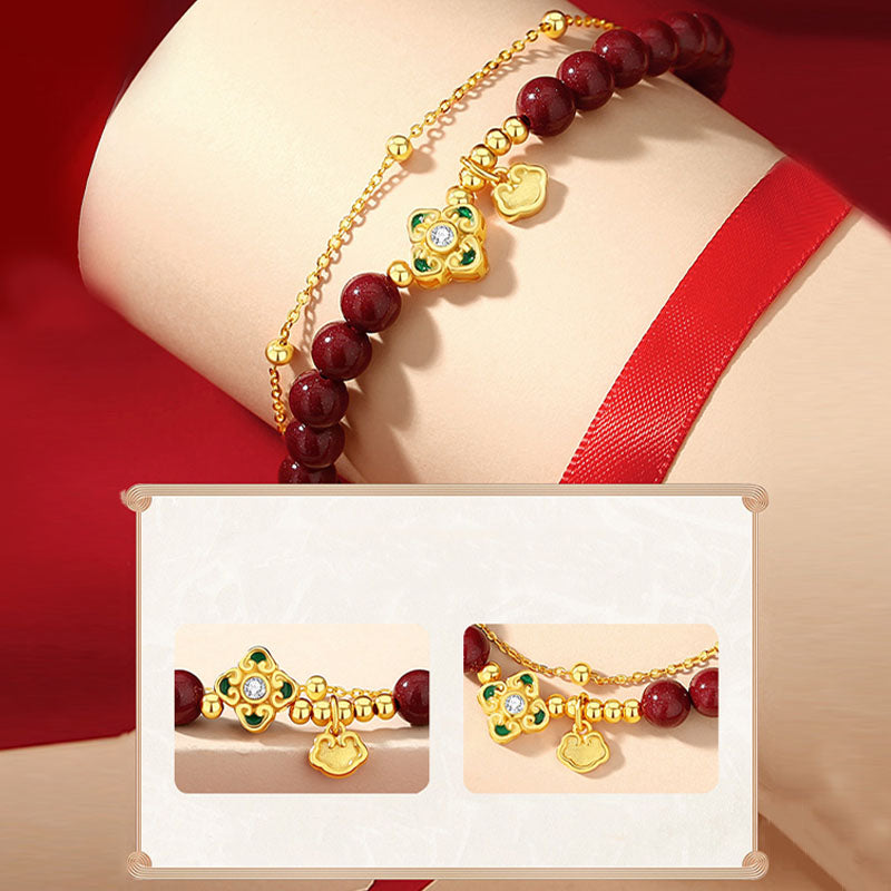 Buddha Stones 925スターリングシルバー 天然辰砂 四つ葉のクローバー フラワー 祝福チェーンブレスレット - image 8