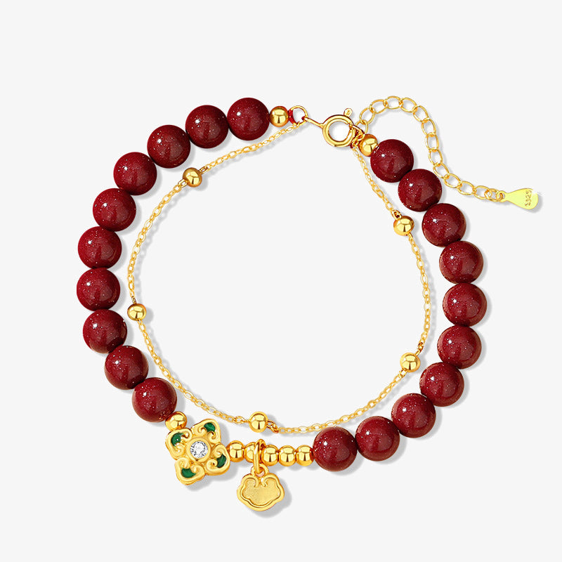 Buddha Stones 925スターリングシルバー 天然辰砂 四つ葉のクローバー フラワー 祝福チェーンブレスレット - image 10