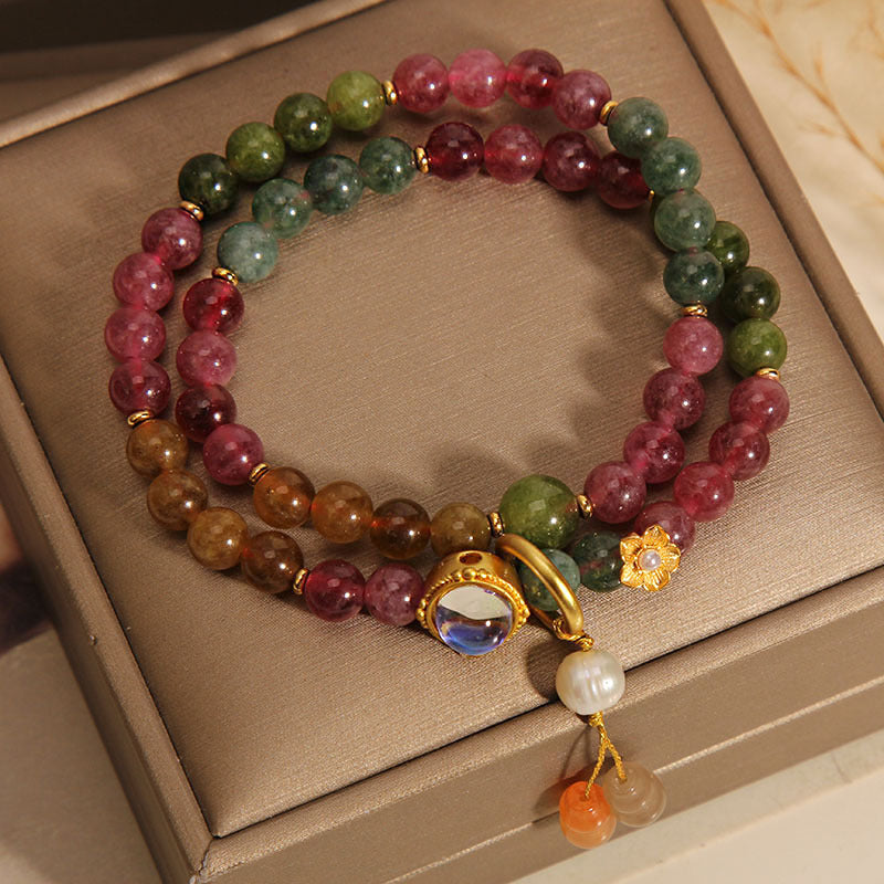 Buddha Stonesマルチカラートルマリン ポジティブダブルラップ ひょうたんチャームブレスレット