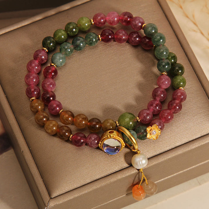 Buddha Stonesマルチカラートルマリン ポジティブダブルラップ ひょうたんチャームブレスレット