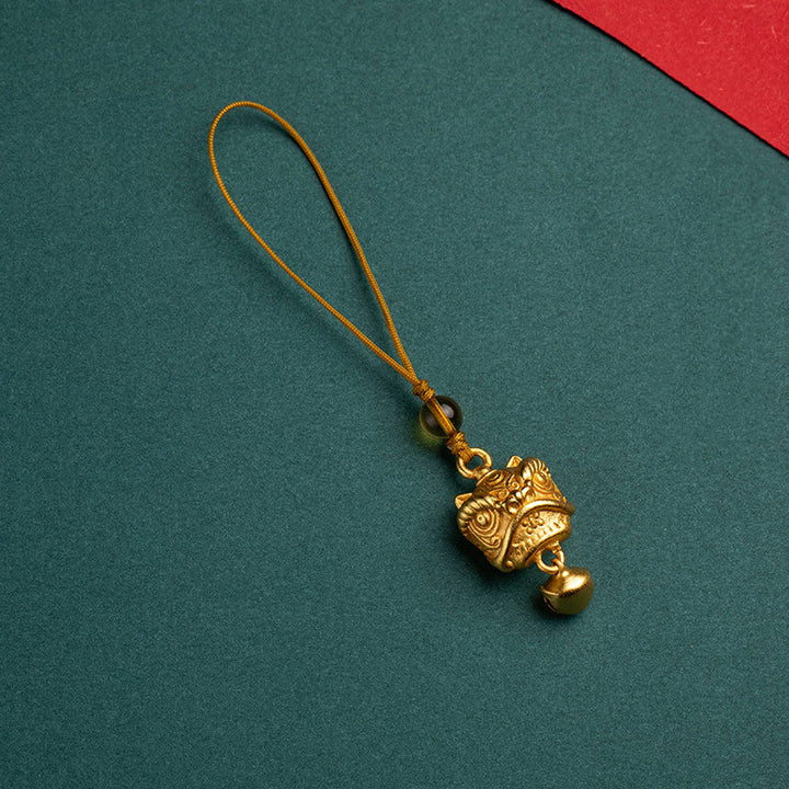 Buddha Stones踊る獅子 縁起の良い如意 安全 平和 豊穣 銅 富 携帯電話 吊り下げ 飾り