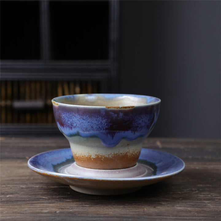 Buddha Stones Planet Design セラミックコーヒーマグ 粗削りな陶器製ティーコーヒーカップ ソーサー付き
