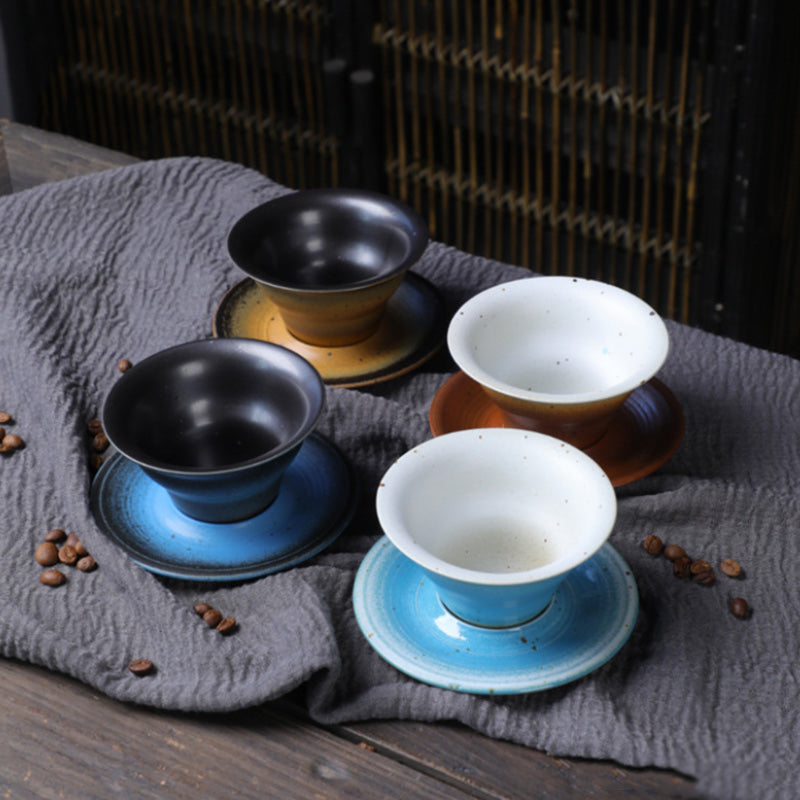 Buddha Stones Planet Design セラミックコーヒーマグ 粗削りな陶器製ティーコーヒーカップ ソーサー付き