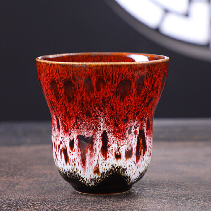 Buddha Stonesヴィンテージ窯変デザイン セラミックコーヒーマグ ティーカップ 150ml - 赤白 7.5cm×7.5cm×150ml - image 8