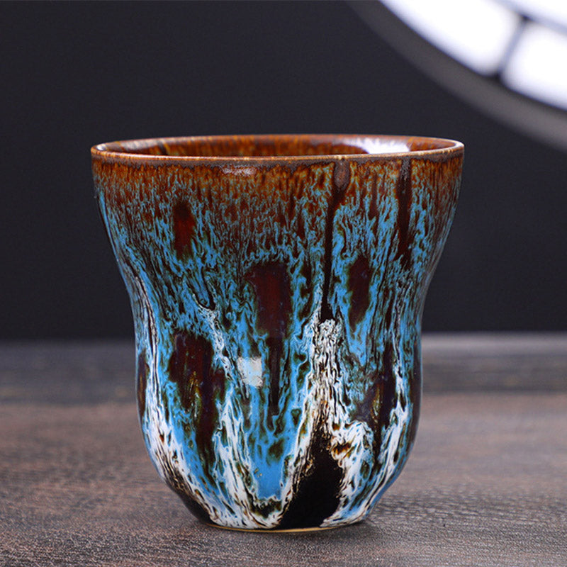 Buddha Stonesヴィンテージ窯変デザイン セラミックコーヒーマグ ティーカップ 150ml - 青白 7.5cm×7.5cm×150ml - image 2