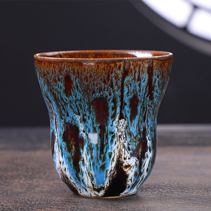 Buddha Stonesヴィンテージ窯変デザイン セラミックコーヒーマグ ティーカップ 150ml - 青白 7.5cm×7.5cm×150ml - image 2
