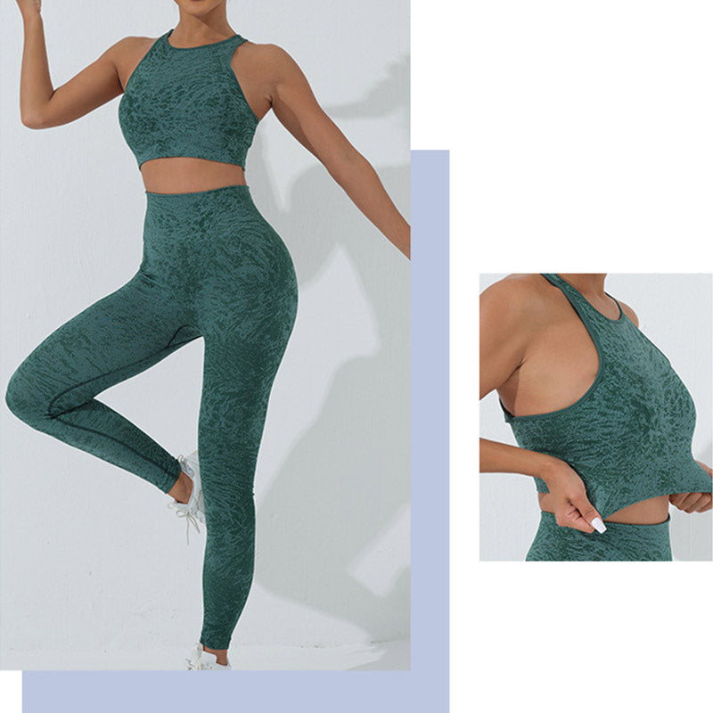 Buddha Stonesシームレス フィットネス クロップ タンクトップ ハイウエスト レギンス パンツ スポーツ ジム ヨガ ウェア - image 10