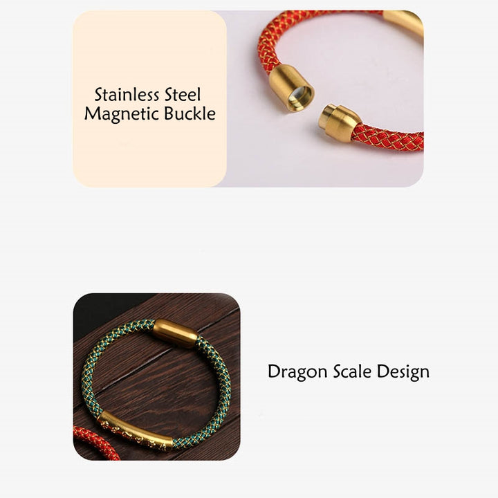 Buddha Stonesハンドメイド999スターリングシルバーオーム・マニ・パドメ・フム保護ドラゴンスケール編み込み磁気バックルブレスレット
