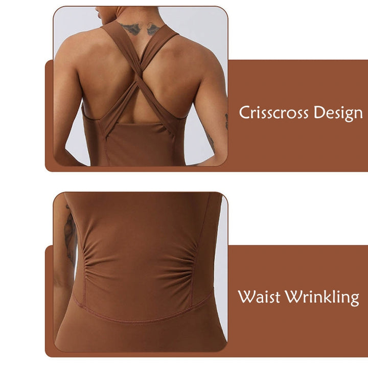 Buddha Stonesレディース ワークアウト クリスクロス ノースリーブ フレア ジャンプスーツ スポーツ フィットネス ヨガ ボディスーツ - image 6