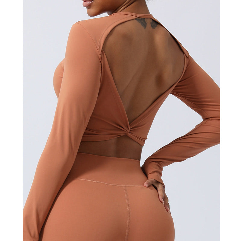 Buddha Stonesレディース ワークアウト 長袖 クリスクロス バックレス トップ Tシャツ レギンス スポーツ フィットネス ヨガ ウェア - image 14