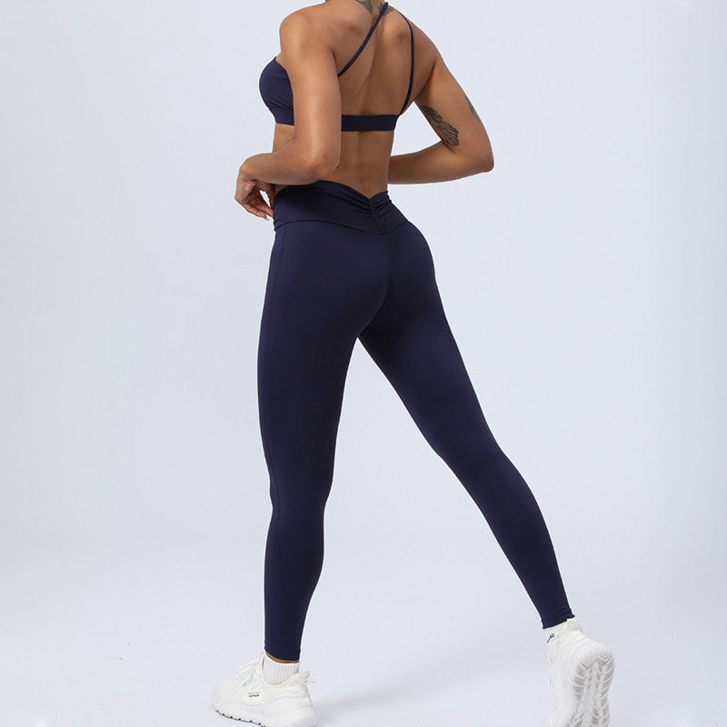 Buddha Stones 2点セット バックレス アシンメトリーデザイン トップブラ ショーツ レギンス パンツ フィットネス ヨガ 衣装セット - image 29