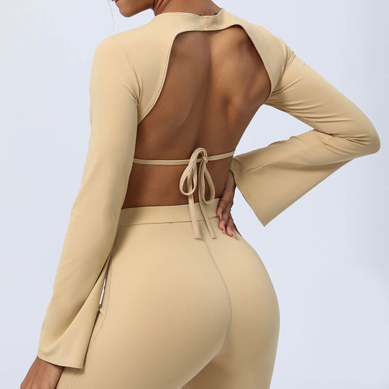 Buddha Stonesロングスリーブ バックレス ストラップ トップブラ フレアパンツ フィットネス ヨガ ウェア - image 22