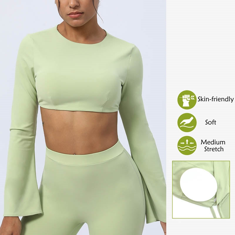 Buddha Stonesロングスリーブ バックレス ストラップ トップブラ フレアパンツ フィットネス ヨガ ウェア - image 14