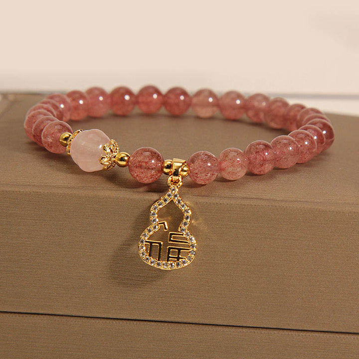 Buddha Stonesストロベリークォーツ ひょうたん 福 キャラクター チャーム ポジティブブレスレット