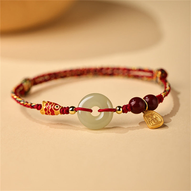 Buddha Stones925 スターリングシルバー 鯉 和田翡翠平和のお守りチャーム幸運ブレスレット - image 1