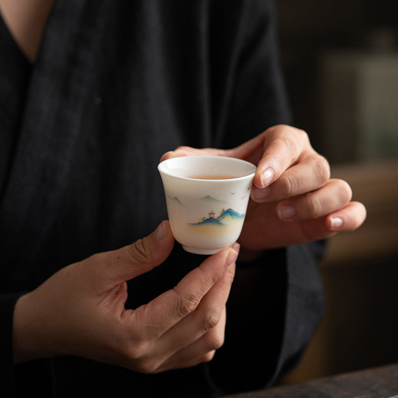 Buddha Stones、蓮の花、葉、山の亭、ヘラジカ、牡丹、陶器のティーカップ、カンフーティーカップ