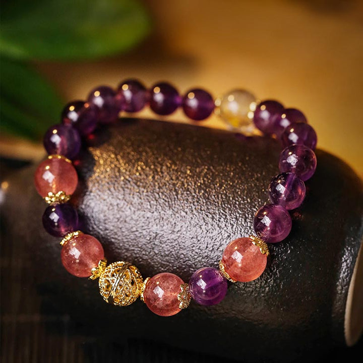 Buddha Stones天然シトリン アメジスト ルチルクォーツ 繁栄の守護ブレスレット