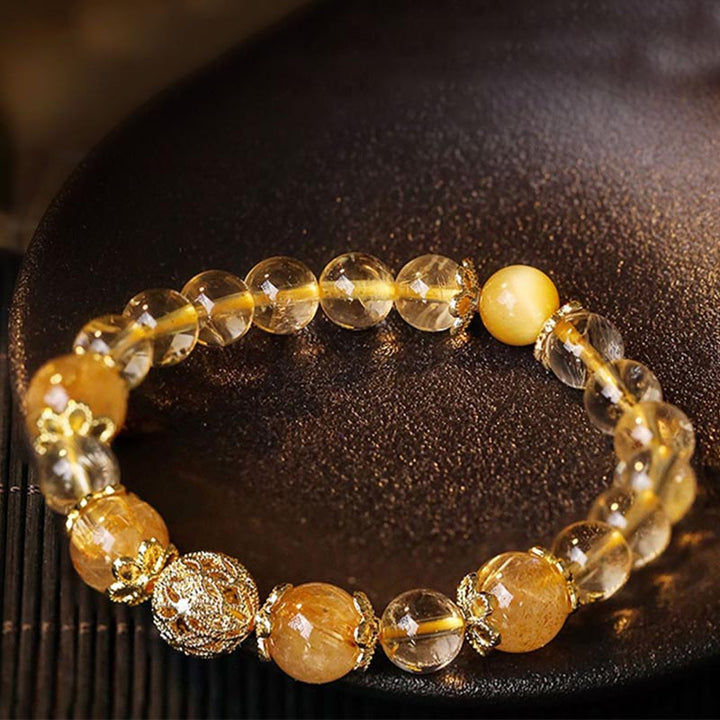 Buddha Stones天然シトリン アメジスト ルチルクォーツ 繁栄の守護ブレスレット