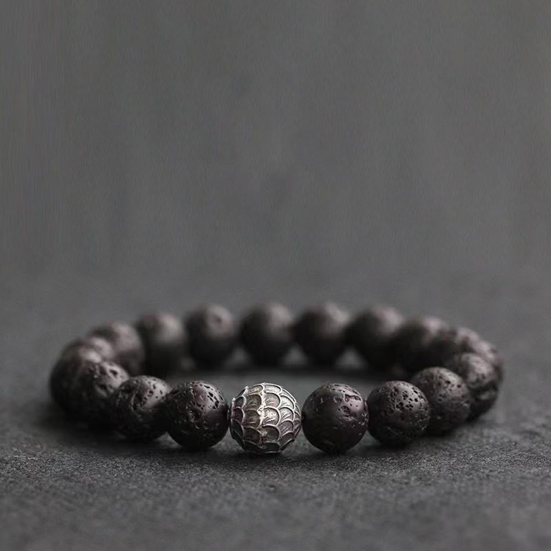 Buddha Stones溶岩石 魚の鱗 ビーズ ヒーリングブレスレット